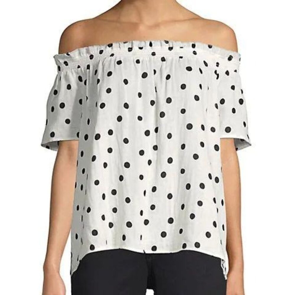 Generation Love white black polka dot Julia off shoulder top extra small 165
